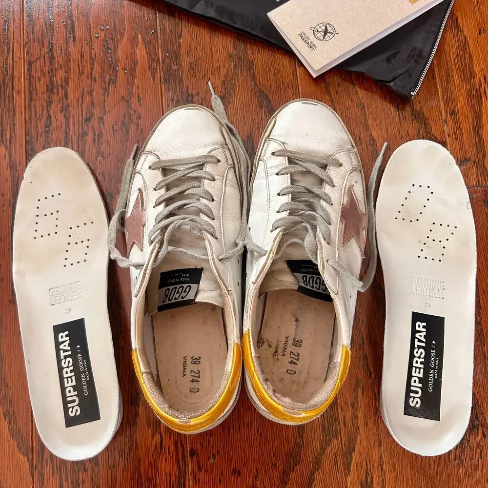 Golden Goose Superstar Sneakers w/Pink Metallic Star and Gold Heel Tab Sz 39 - Picture 12 of 15